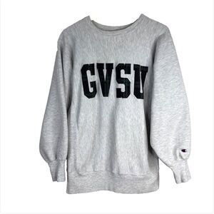 VTG Champion Reverse Weave Crewneck XL Made in USA GVSU Grand Valley Plaid Grey